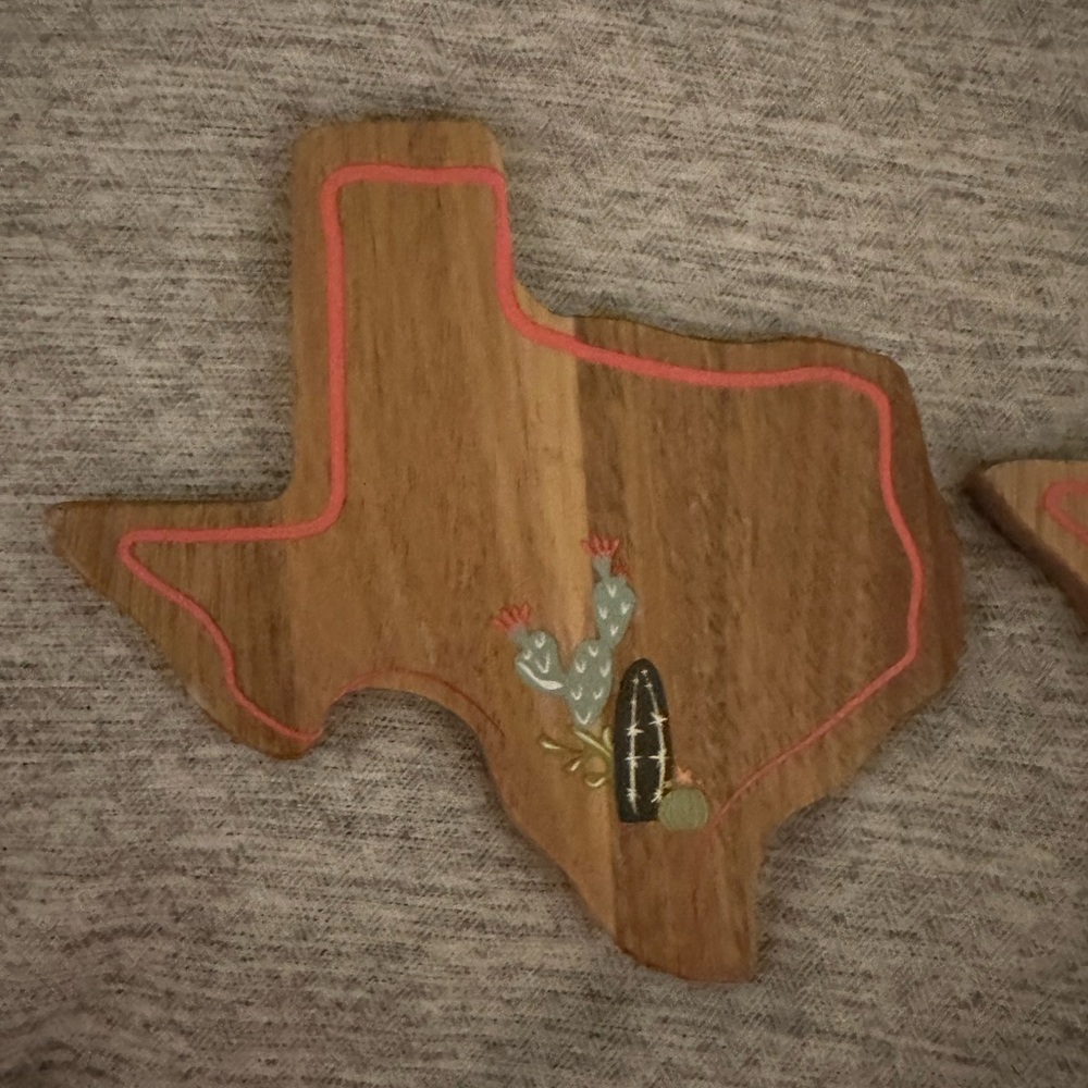 Wooden Texas Shaped coasters with Cactus Design